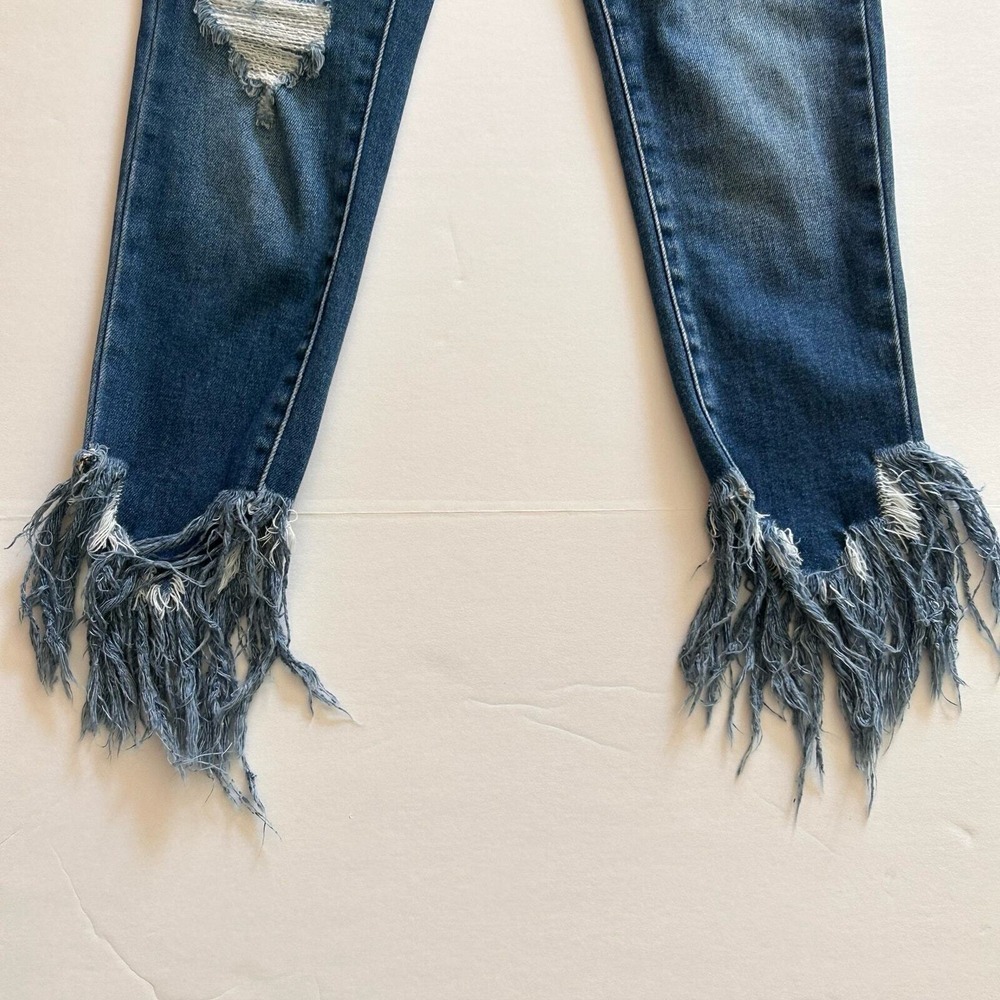 Kancan Womens Jeans 5/26 Blue Audrina Mid Rise Ankle Skinny Jeans Fringe‎ Y2K - Picture 6 of 14